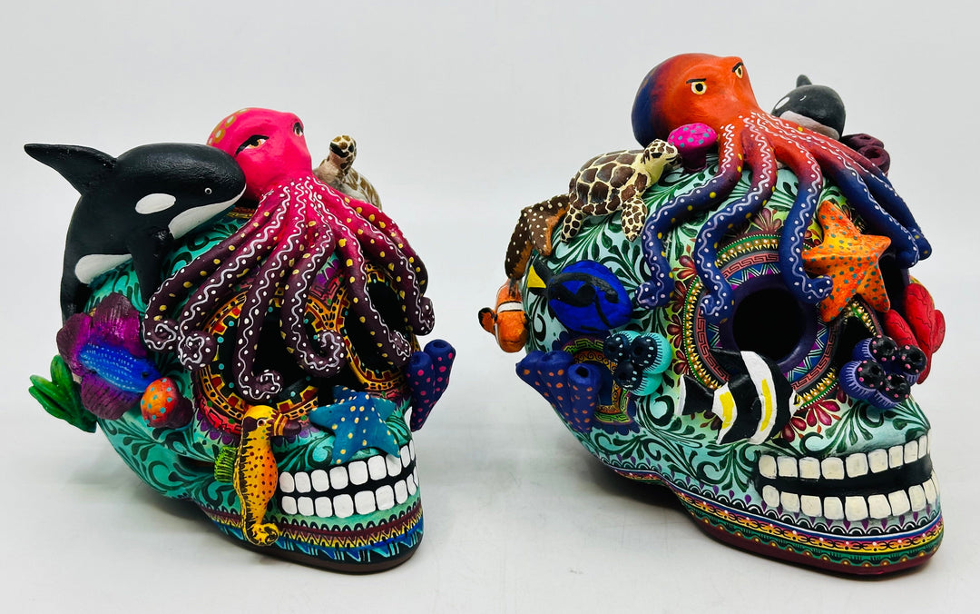 Collectable Art Sculpture buy of Skull with a Zebra-Day of the Dead-Folk Art-Mexico Castillo Handmade. One of a Kind.