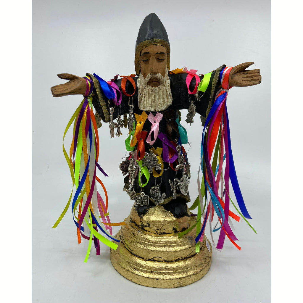 Online Saint CHARBEL Figurine with MILAGROS and Ribbons, Mexican Santo